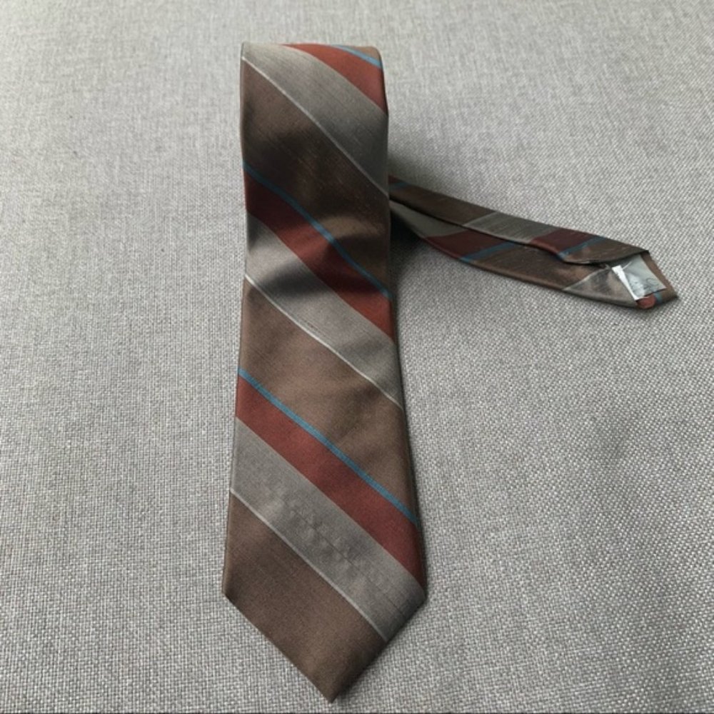 ☀️ 3/$15 Vintage Oscar de la Renta Brown Striped Silk Tie
